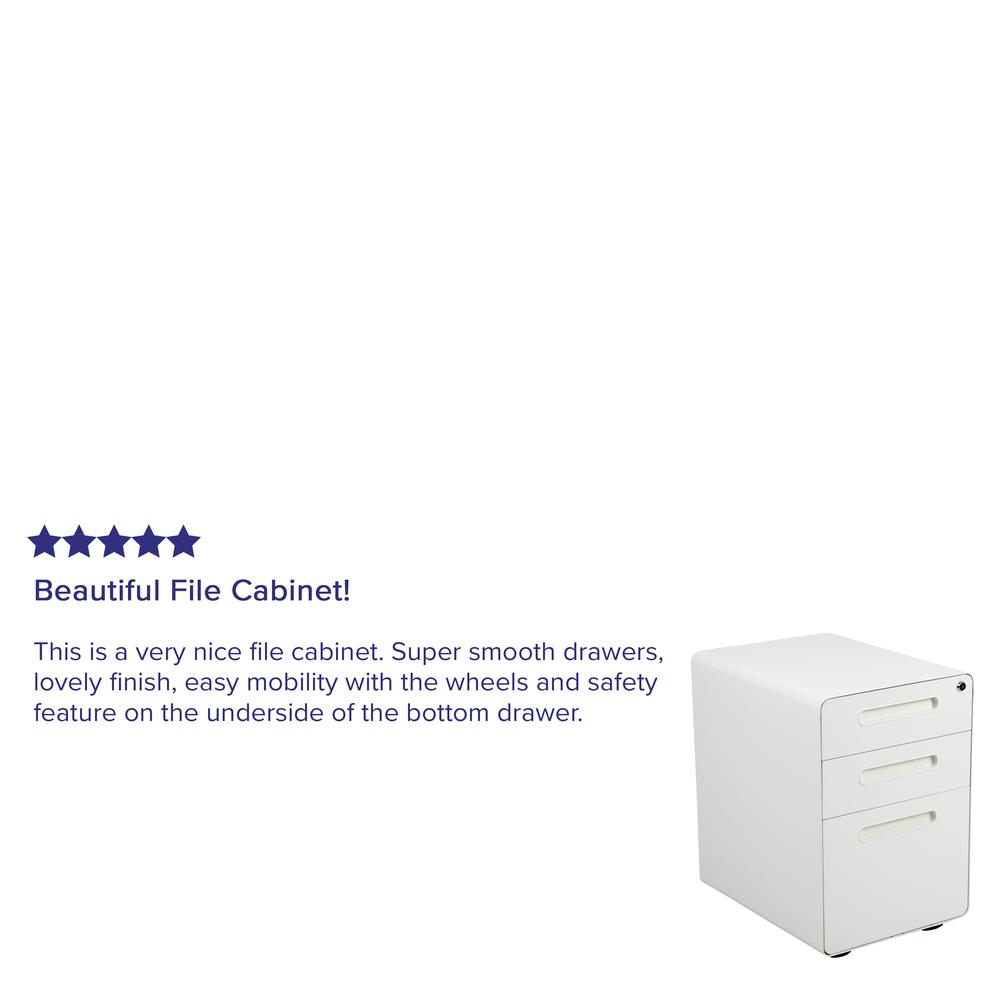 Ergonomic 3-Drawer Mobile Locking Filing Cabinet with Anti-Tilt Mechanism and Hanging Drawer for Legal & Letter Files, White. Picture 12