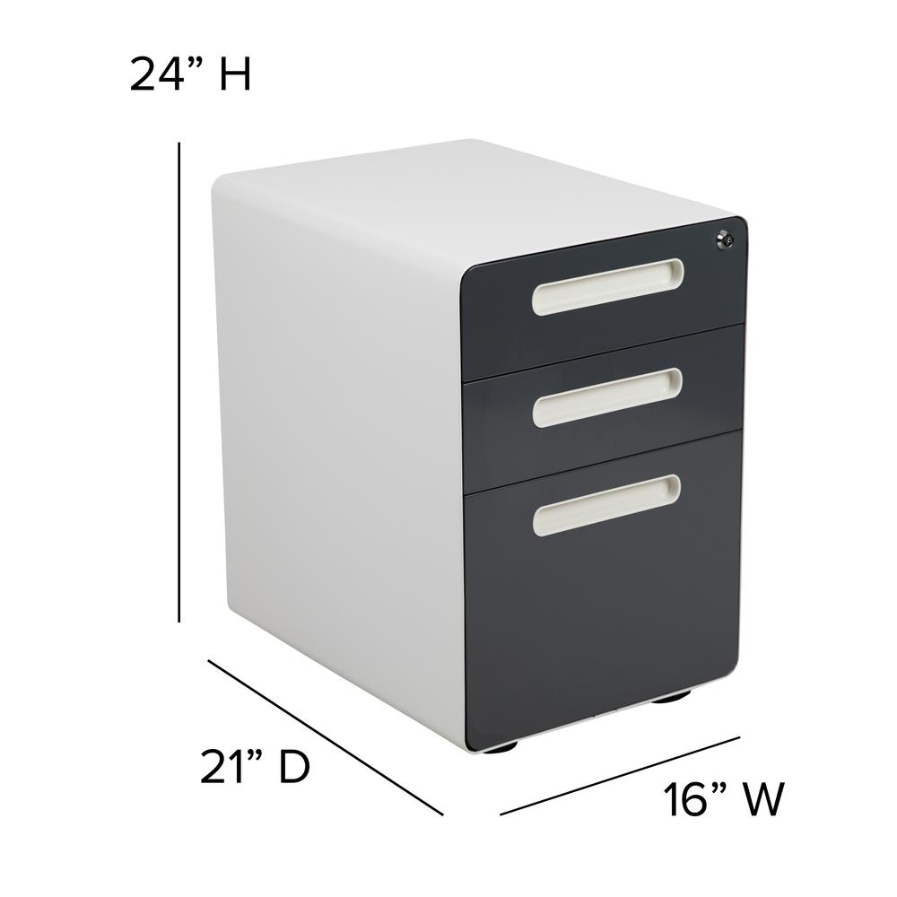 3-Drawer Mobile Locking Filing Cabinet, White with Charcoal Faceplate. Picture 4
