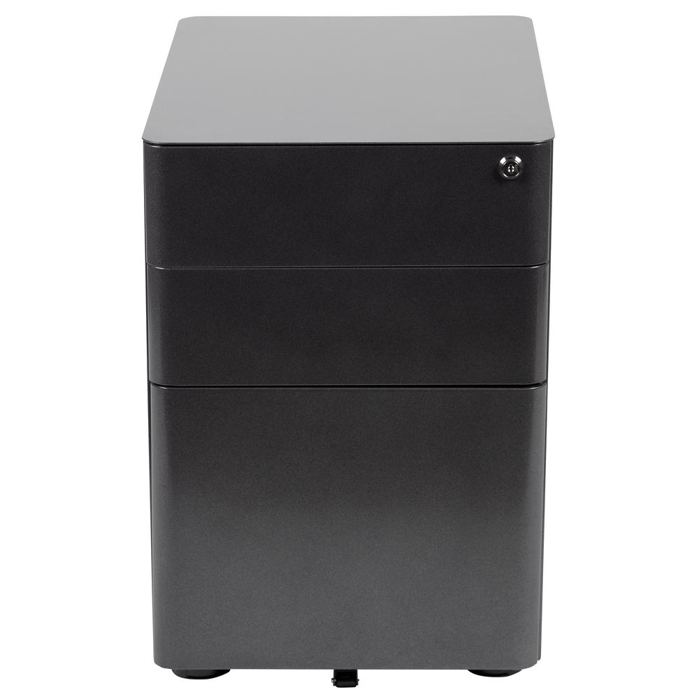 Modern 3-Drawer Mobile Locking Filing Cabinet with Anti-Tilt Mechanism and Hanging Drawer for Legal & Letter Files, Black. Picture 5
