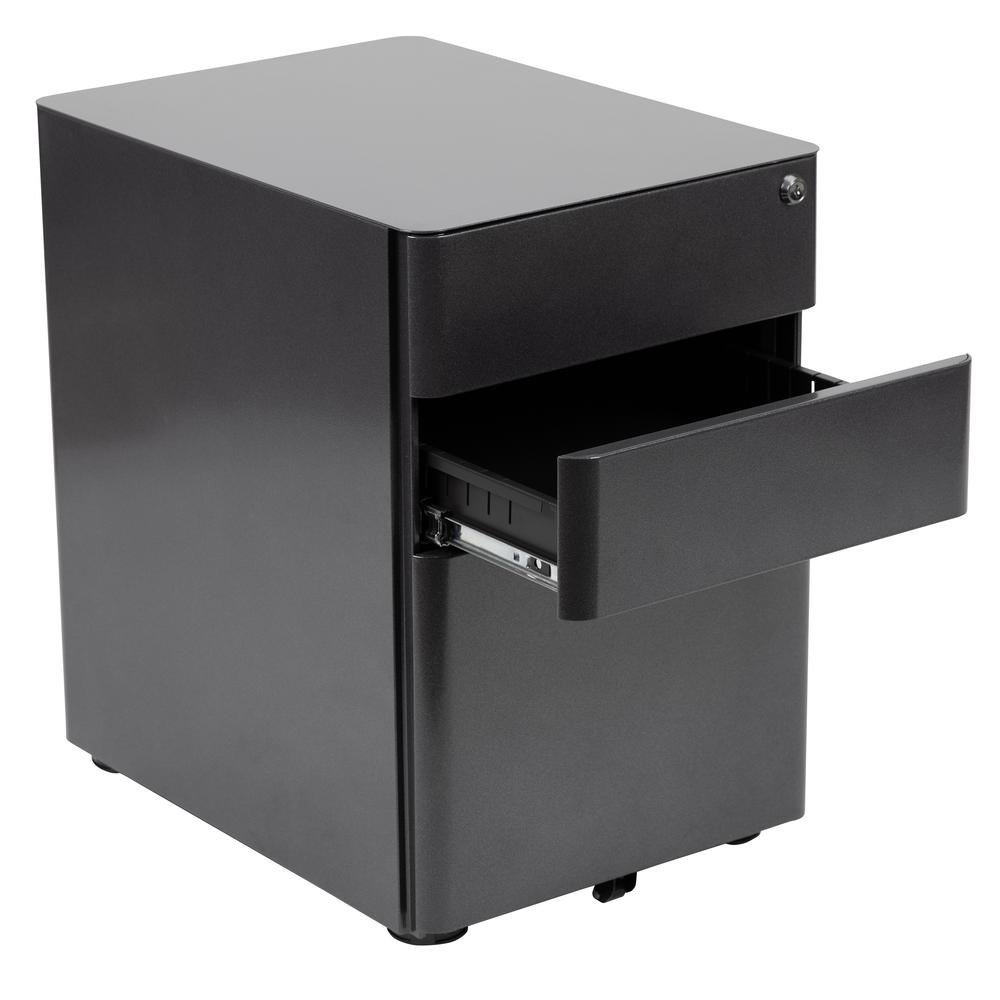 Modern 3-Drawer Mobile Locking Filing Cabinet with Anti-Tilt Mechanism and Hanging Drawer for Legal & Letter Files, Black. Picture 7