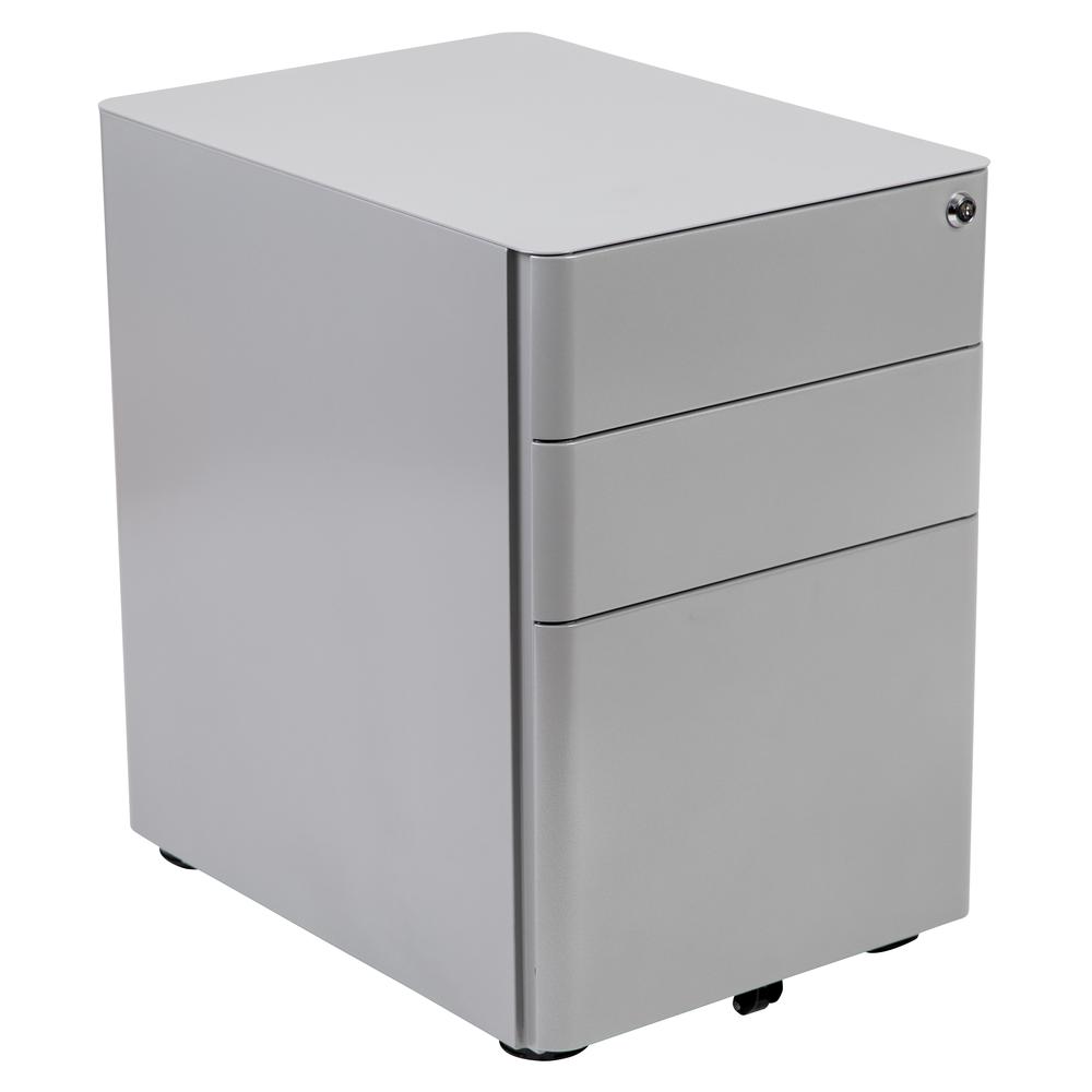 Modern 3-Drawer Mobile Locking Filing Cabinet with Anti-Tilt Mechanism and Hanging Drawer for Legal & Letter Files, Gray. Picture 1