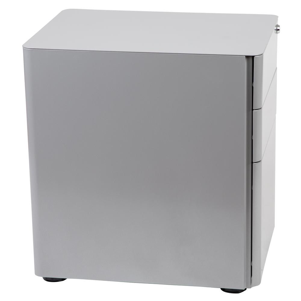 Modern 3-Drawer Mobile Locking Filing Cabinet with Anti-Tilt Mechanism and Hanging Drawer for Legal & Letter Files, Gray. Picture 3