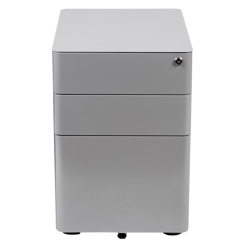 Modern 3-Drawer Mobile Locking Filing Cabinet with Anti-Tilt Mechanism and Hanging Drawer for Legal & Letter Files, Gray. Picture 5