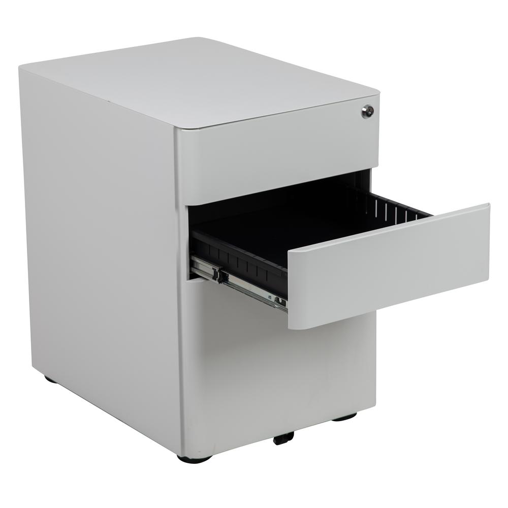 Modern 3-Drawer Mobile Locking Filing Cabinet with Anti-Tilt Mechanism and Hanging Drawer for Legal & Letter Files, White. Picture 7