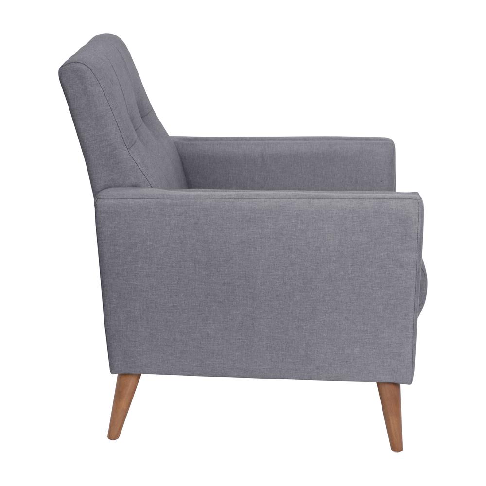 Armchair with Tufted Faux Linen Upholstery, Solid Wood Legs in Slate Gray. Picture 10