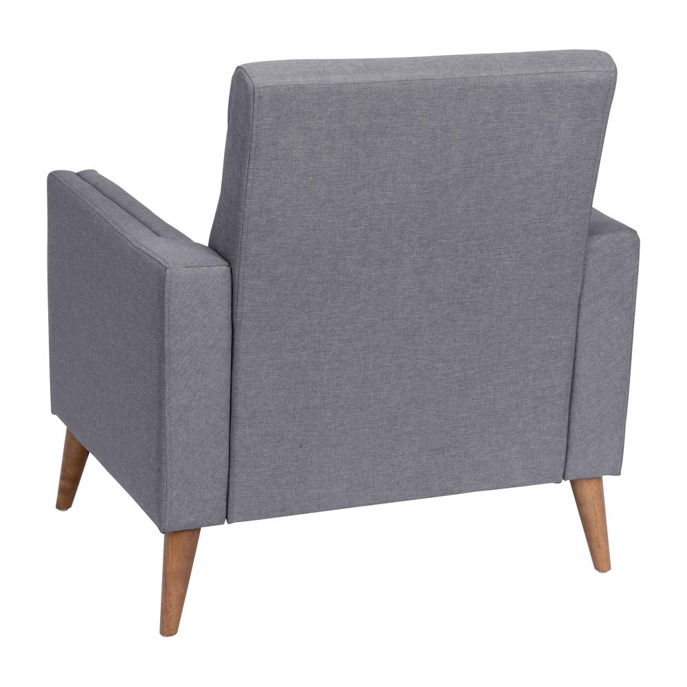 Armchair with Tufted Faux Linen Upholstery, Solid Wood Legs in Slate Gray. Picture 8