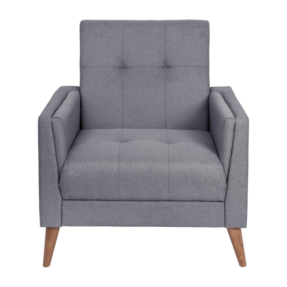 Armchair with Tufted Faux Linen Upholstery, Solid Wood Legs in Slate Gray. Picture 11