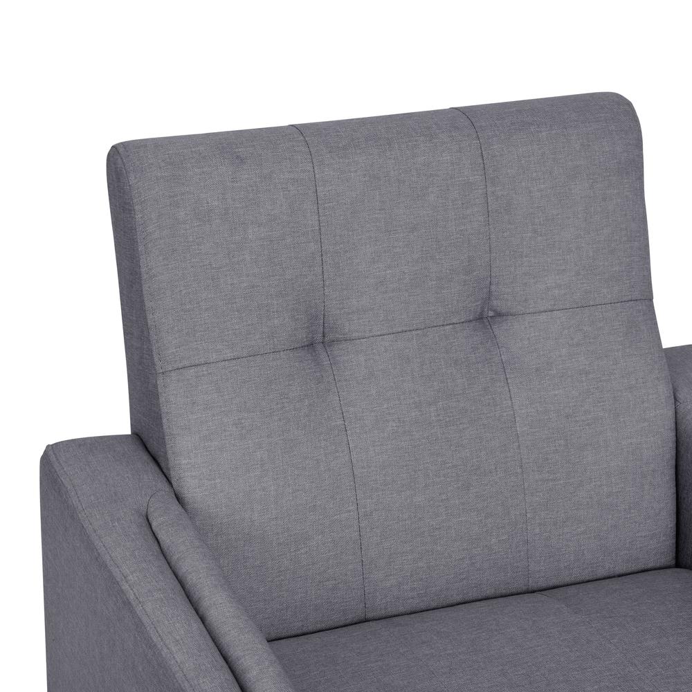 Armchair with Tufted Faux Linen Upholstery, Solid Wood Legs in Slate Gray. Picture 9