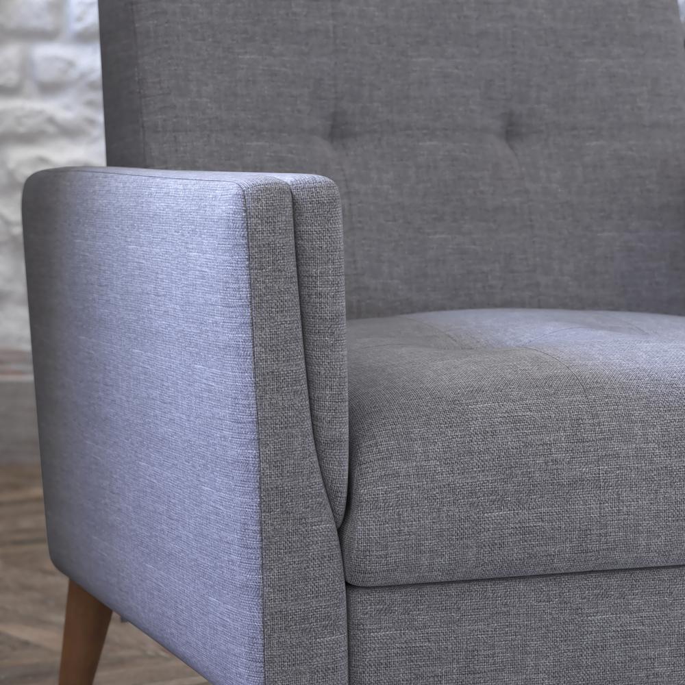 Armchair with Tufted Faux Linen Upholstery, Solid Wood Legs in Slate Gray. Picture 7