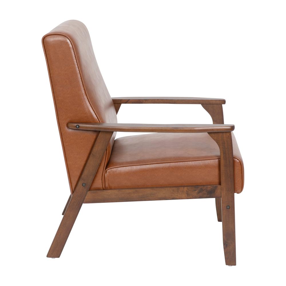 Upholstered Arm Chair with Walnut Finished Wooden Frame and Arms in Cognac. Picture 10