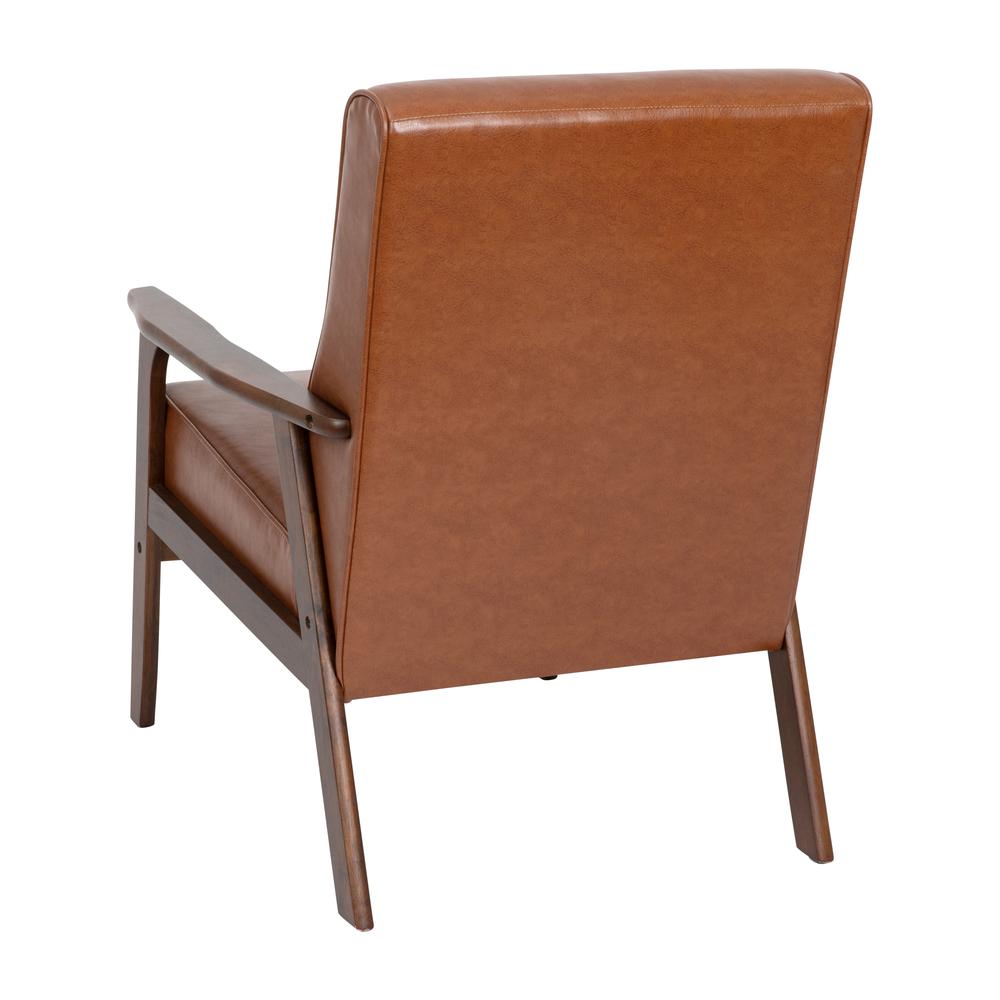 Upholstered Arm Chair with Walnut Finished Wooden Frame and Arms in Cognac. Picture 8