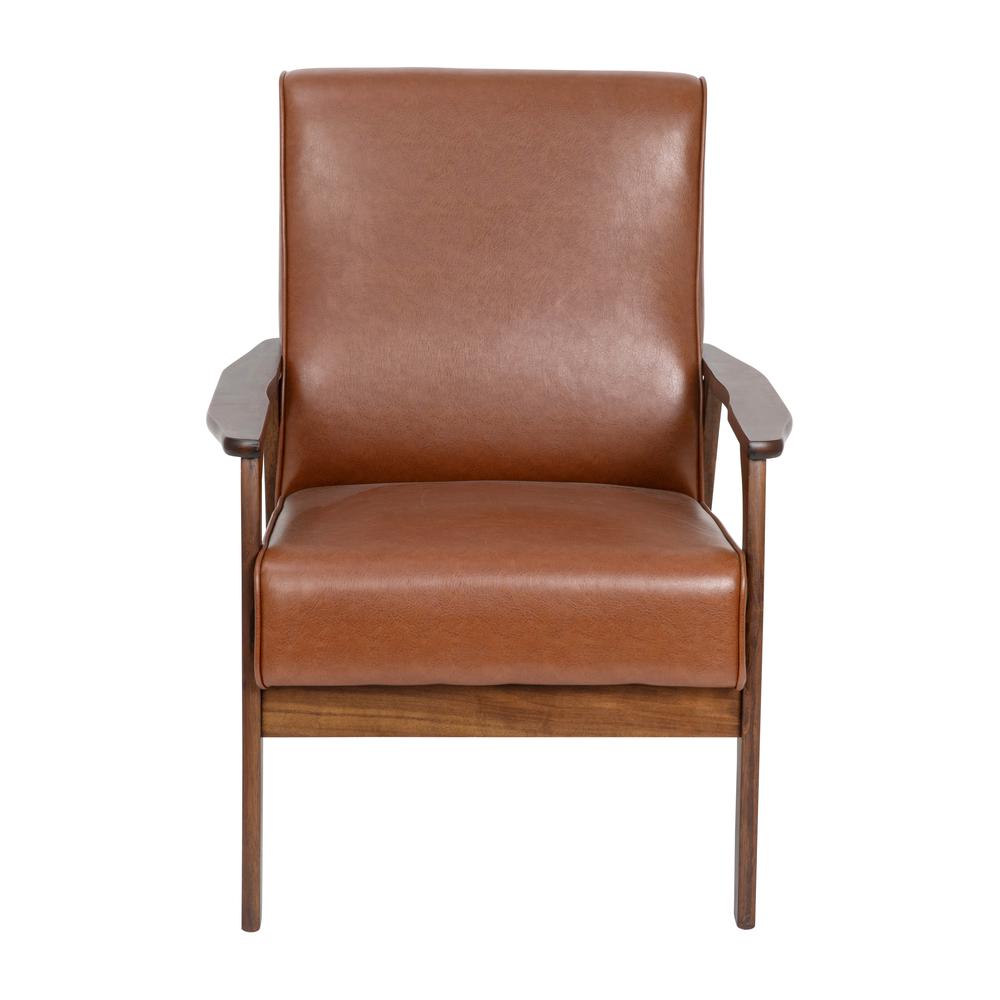 Upholstered Arm Chair with Walnut Finished Wooden Frame and Arms in Cognac. Picture 11