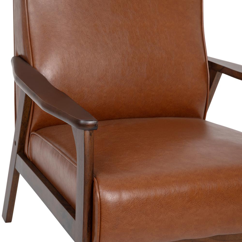 Upholstered Arm Chair with Walnut Finished Wooden Frame and Arms in Cognac. Picture 9