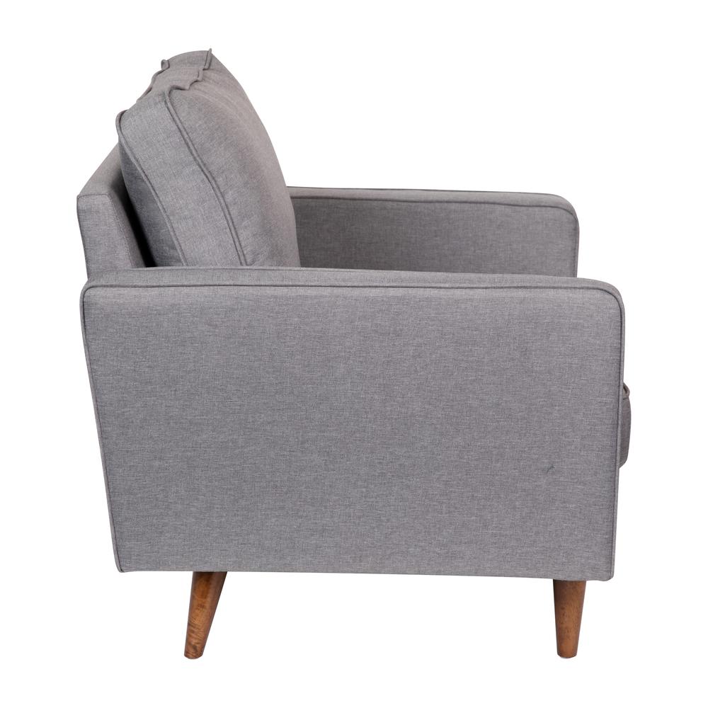 Armchair with Tufted Faux Linen Upholstery, Solid Wood Legs in Slate Gray. Picture 10