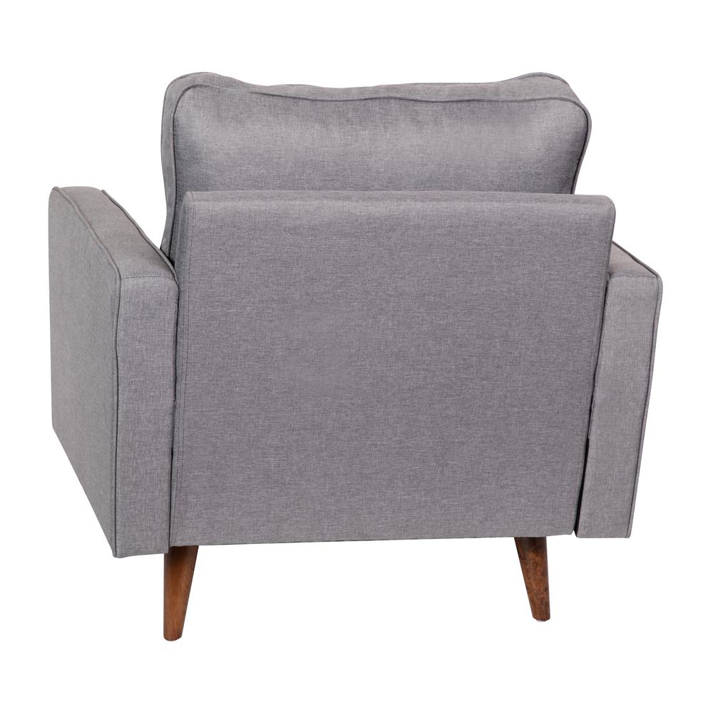 Armchair with Tufted Faux Linen Upholstery, Solid Wood Legs in Slate Gray. Picture 8