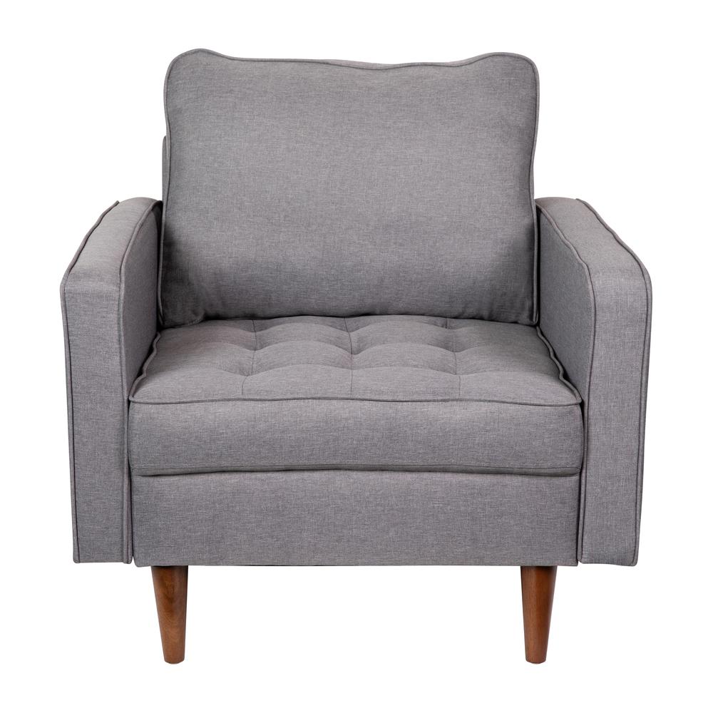 Armchair with Tufted Faux Linen Upholstery, Solid Wood Legs in Slate Gray. Picture 11