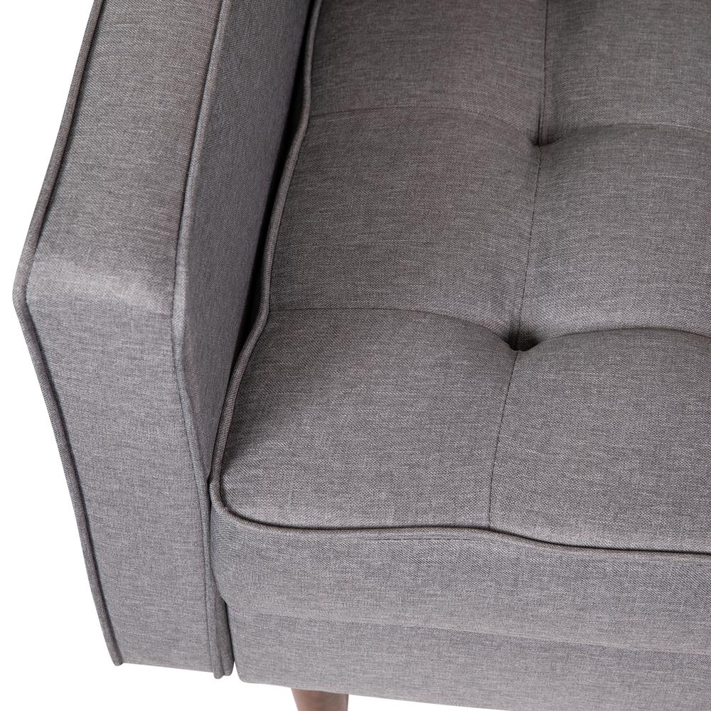 Armchair with Tufted Faux Linen Upholstery, Solid Wood Legs in Slate Gray. Picture 9