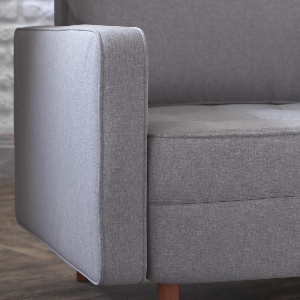 Armchair with Tufted Faux Linen Upholstery, Solid Wood Legs in Slate Gray. Picture 7