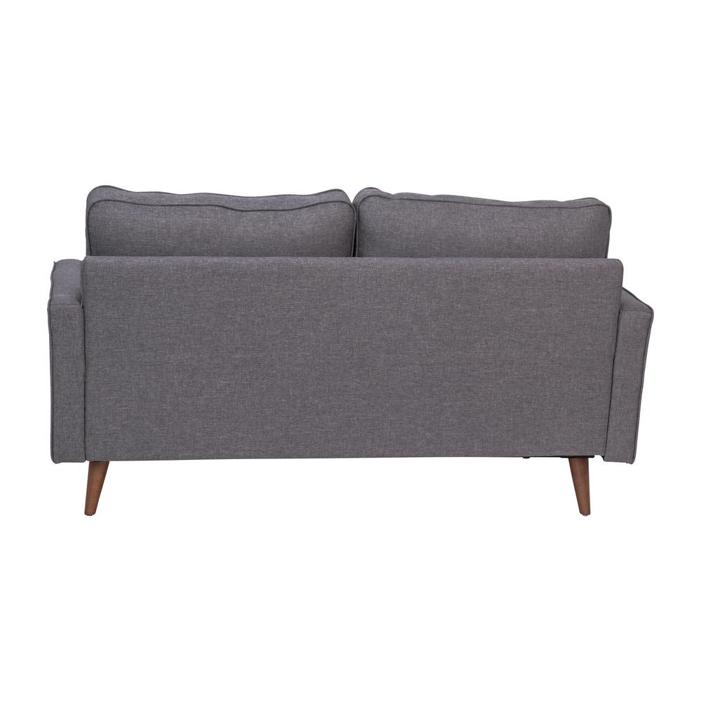 Hudson Mid-Century Modern Loveseat Sofa with Tufted Faux Linen Upholstery & Solid Wood Legs in Dark Gray. Picture 8