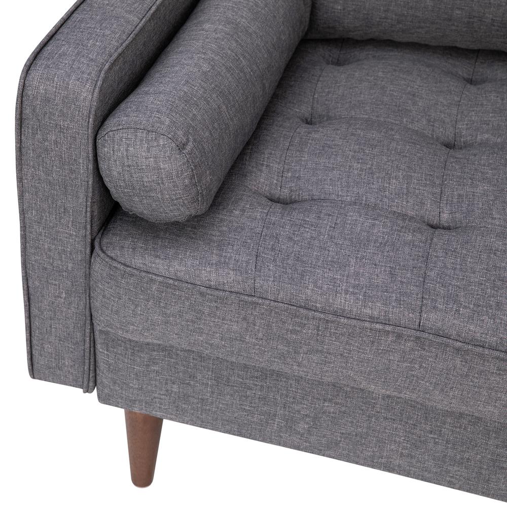 Hudson Mid-Century Modern Loveseat Sofa with Tufted Faux Linen Upholstery & Solid Wood Legs in Dark Gray. Picture 9