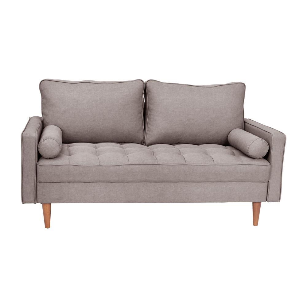 Loveseat Sofa with Tufted Faux Linen Upholstery, Solid Wood Legs in Slate Gray. Picture 2