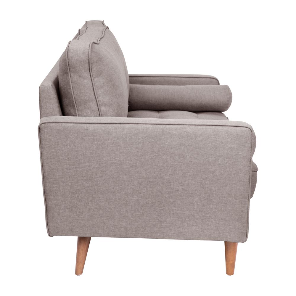 Loveseat Sofa with Tufted Faux Linen Upholstery, Solid Wood Legs in Slate Gray. Picture 10