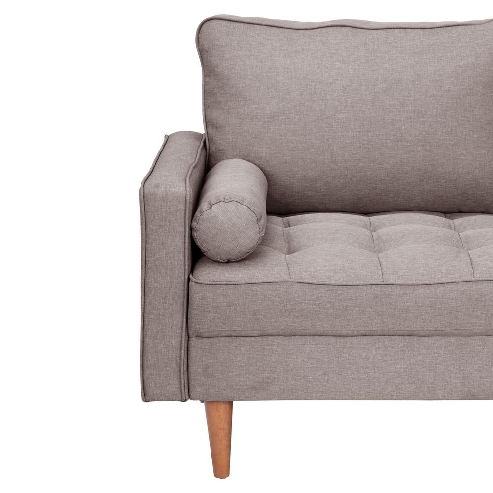 Loveseat Sofa with Tufted Faux Linen Upholstery, Solid Wood Legs in Slate Gray. Picture 9