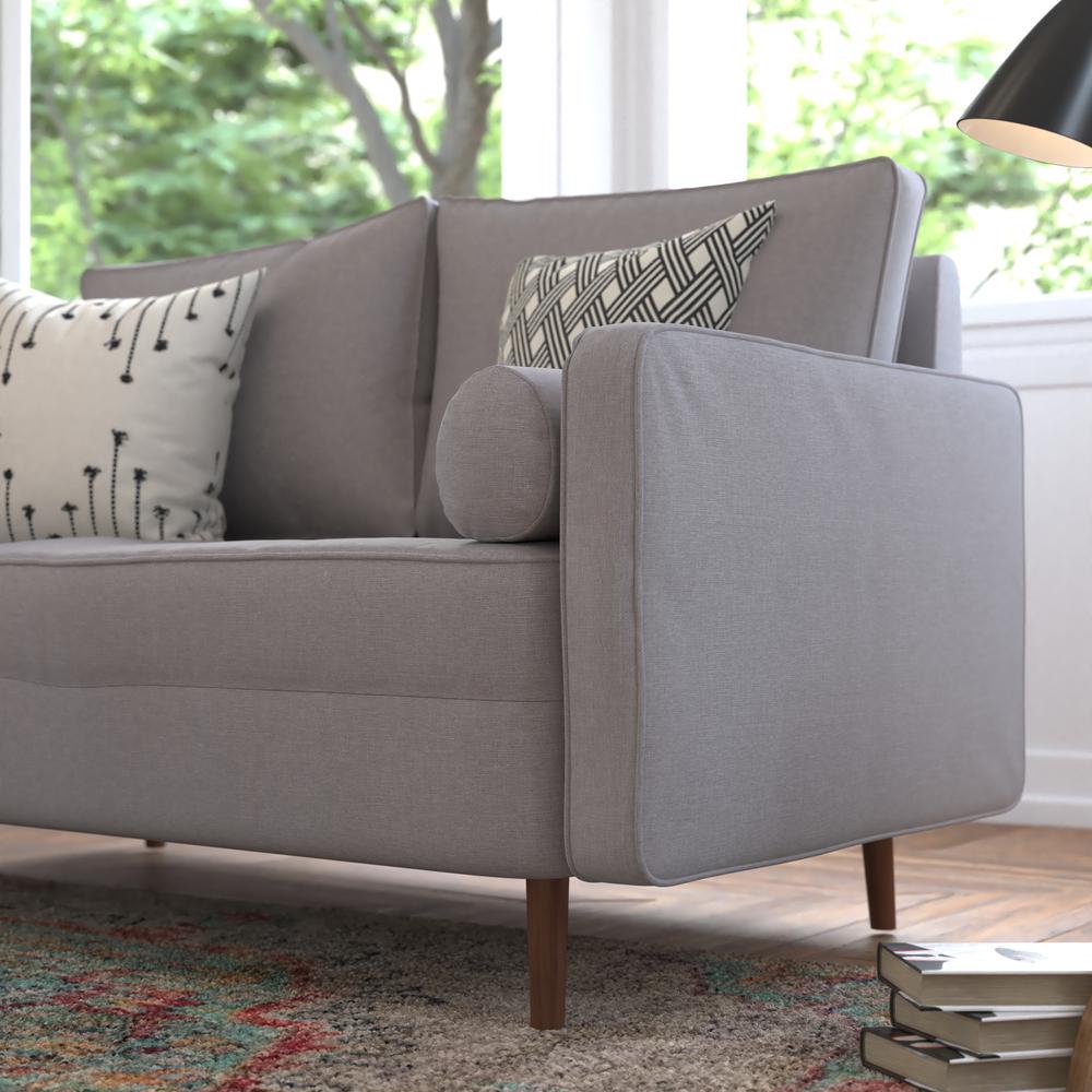 Loveseat Sofa with Tufted Faux Linen Upholstery, Solid Wood Legs in Slate Gray. Picture 7