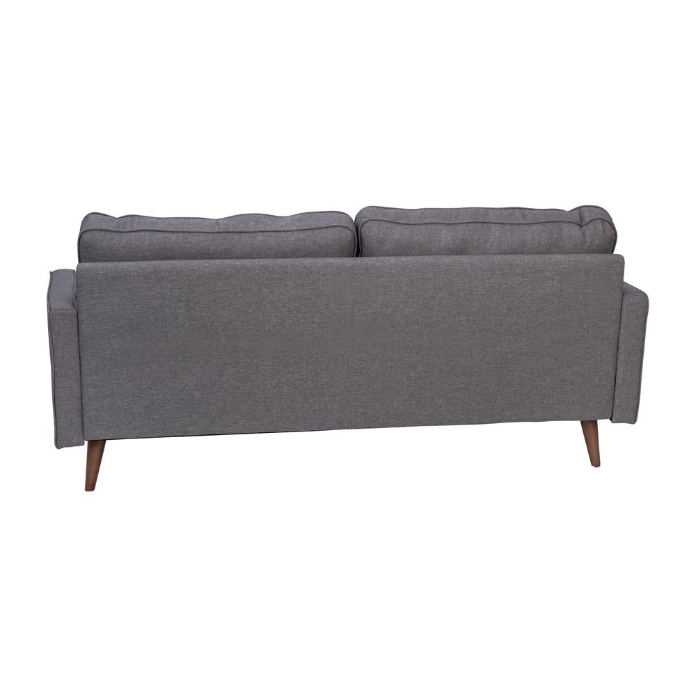Hudson Mid-Century Modern Sofa with Tufted Faux Linen Upholstery & Solid Wood Legs in Dark Gray. Picture 8