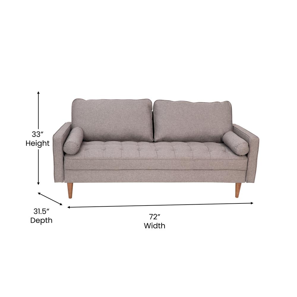 Hudson Mid-Century Modern Sofa with Tufted Faux Linen Upholstery & Solid Wood Legs in Slate Gray. Picture 5