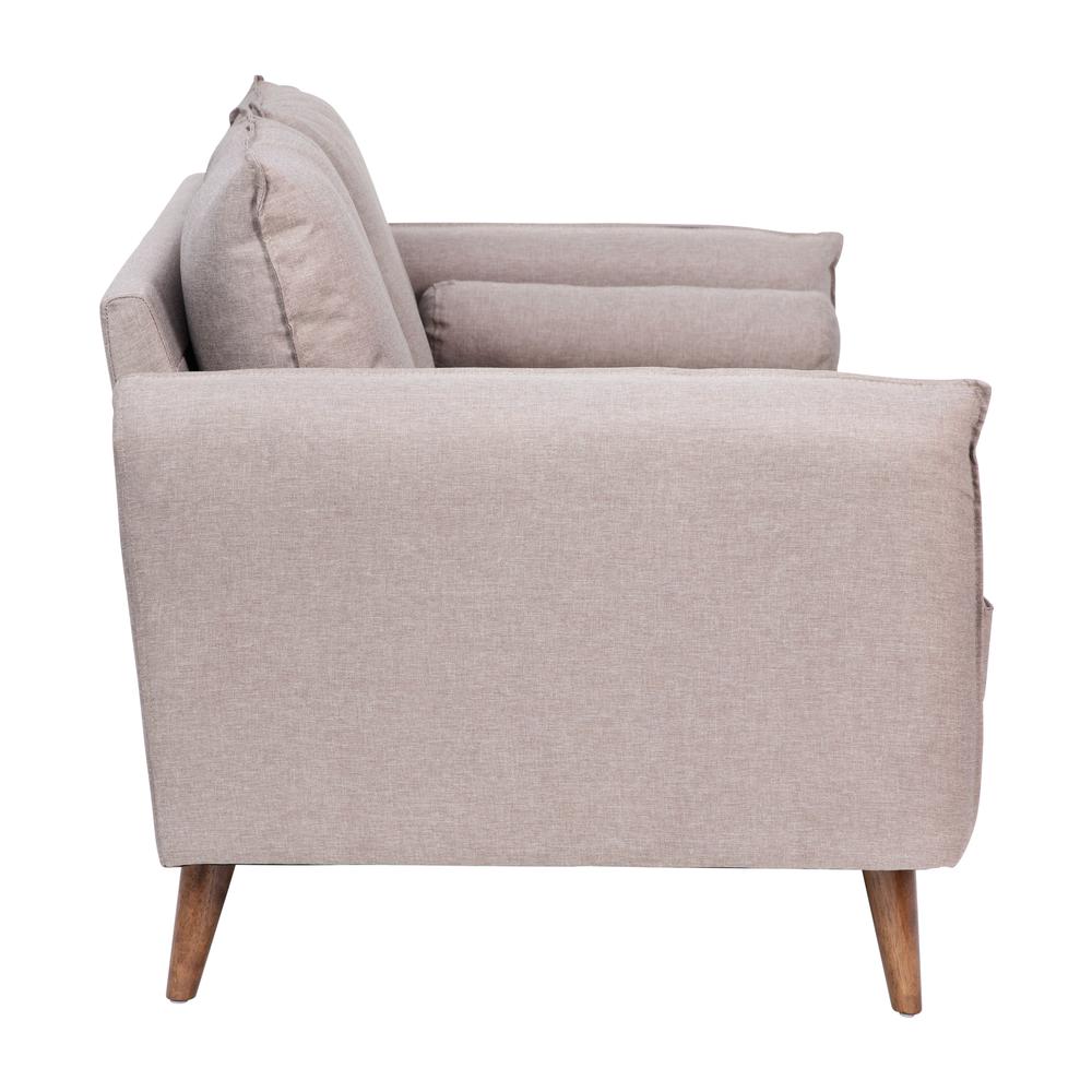 Loveseat Sofa with Faux Linen Fabric Upholstery, Solid Wood Legs in Taupe. Picture 3
