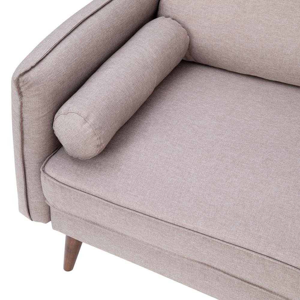 Loveseat Sofa with Faux Linen Fabric Upholstery, Solid Wood Legs in Taupe. Picture 2
