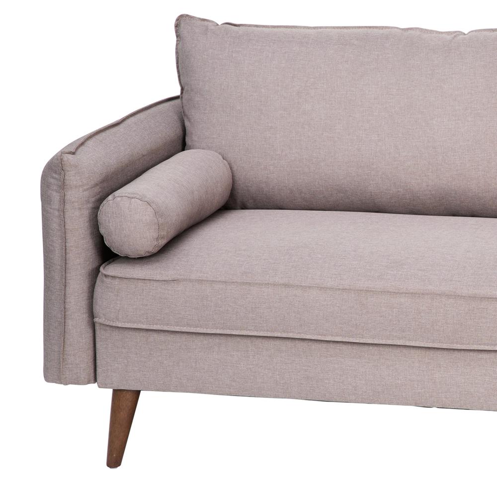 Mid-Century Sofa with Faux Linen Fabric Upholstery & Solid Wood Legs in Taupe. Picture 2