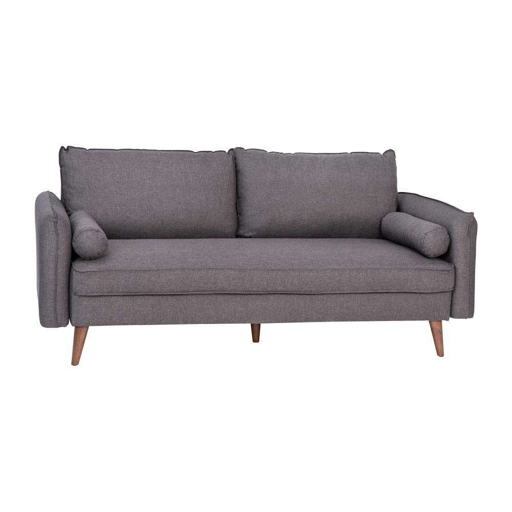 Sofa with Faux Linen Fabric Upholstery, Solid Wood Legs in Stone Gray. Picture 1