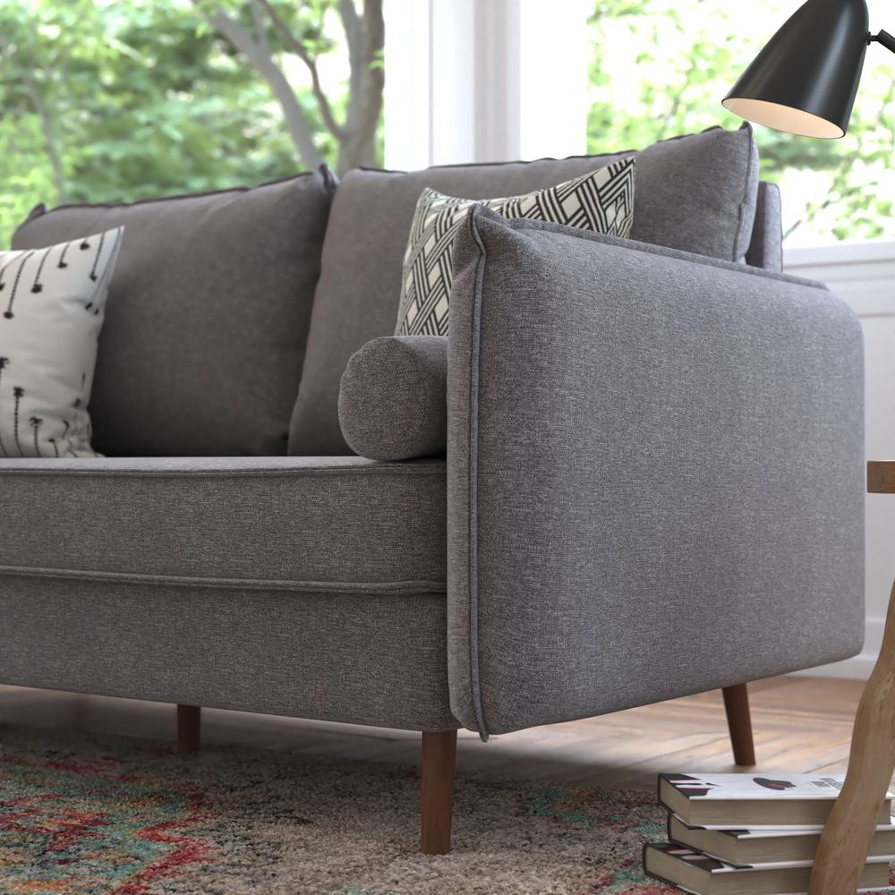 Sofa with Faux Linen Fabric Upholstery, Solid Wood Legs in Stone Gray. Picture 8