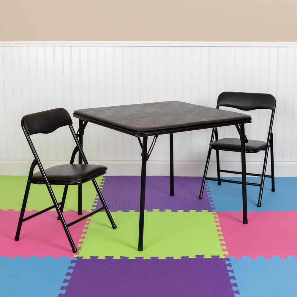 Kids Black 3 Piece Folding Table and Chair Set. Picture 7