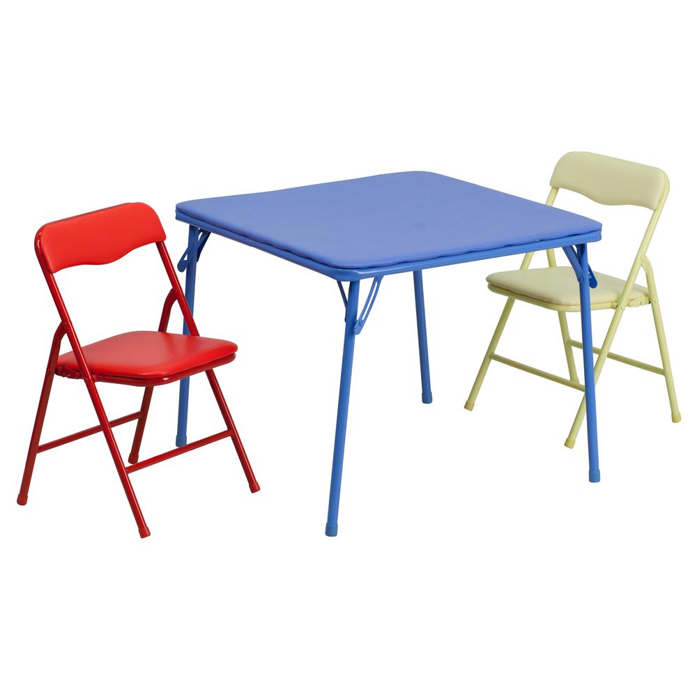 Kids Colorful 3 Piece Folding Table and Chair Set. Picture 1