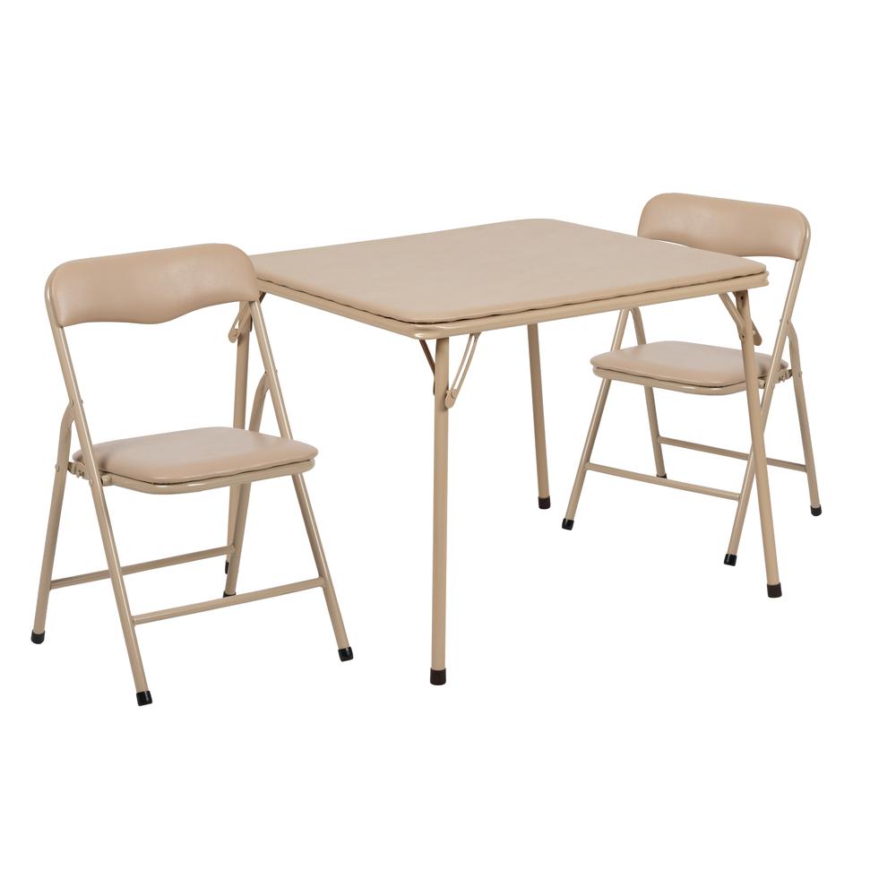 Kids Tan 3 Piece Folding Table and Chair Set. Picture 1