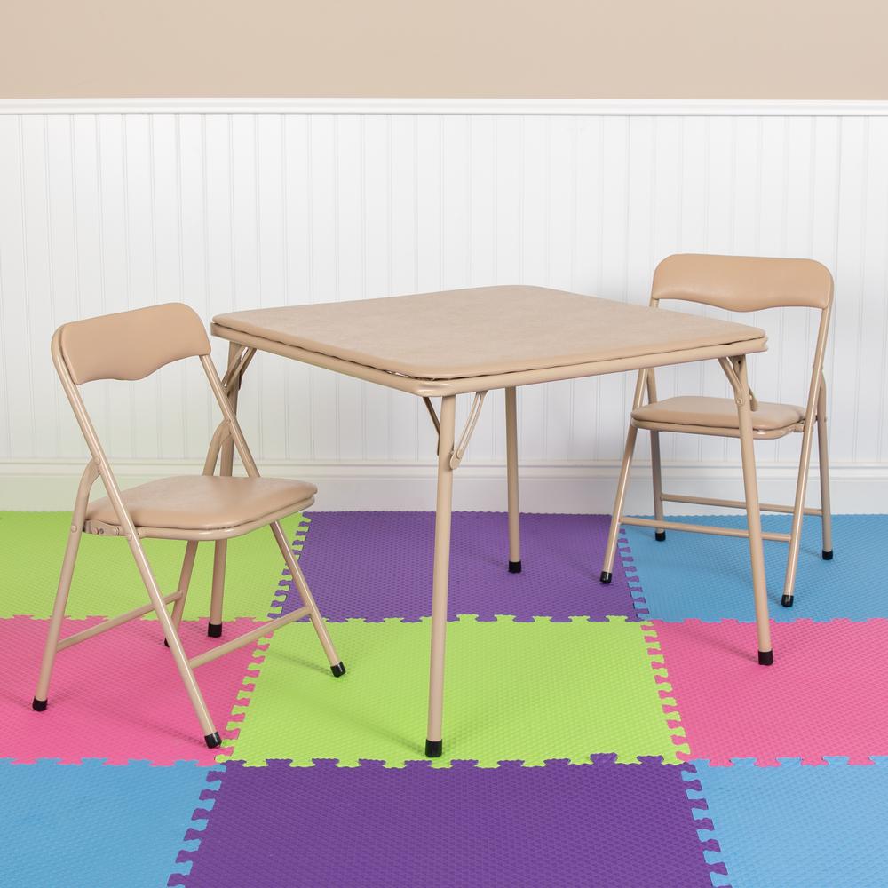 Kids Tan 3 Piece Folding Table and Chair Set. Picture 3
