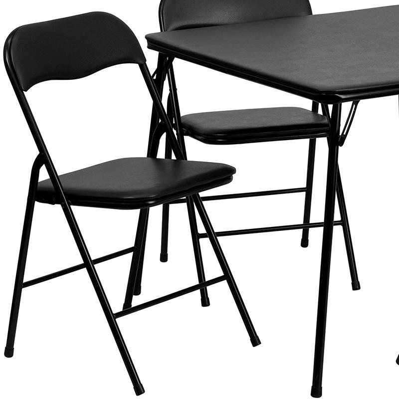 5 Piece Black Folding Card Table and Chair Set with 4 Folding Chairs and Table. Picture 11