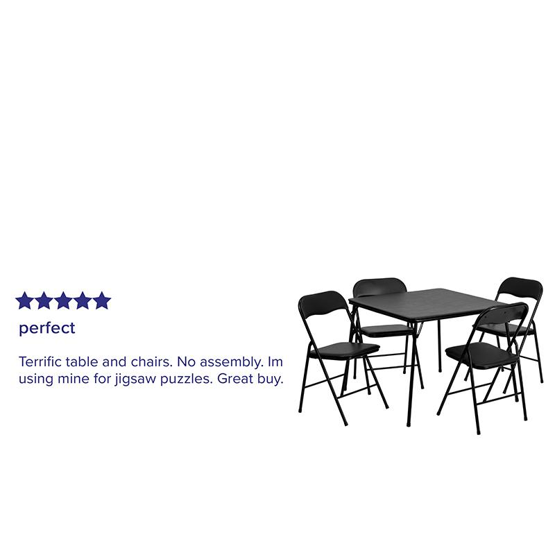 5 Piece Black Folding Card Table and Chair Set with 4 Folding Chairs and Table. Picture 4