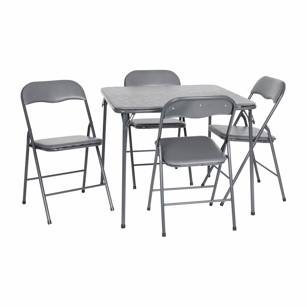 5 Piece Gray Folding Card Table and Chair Set. Picture 1