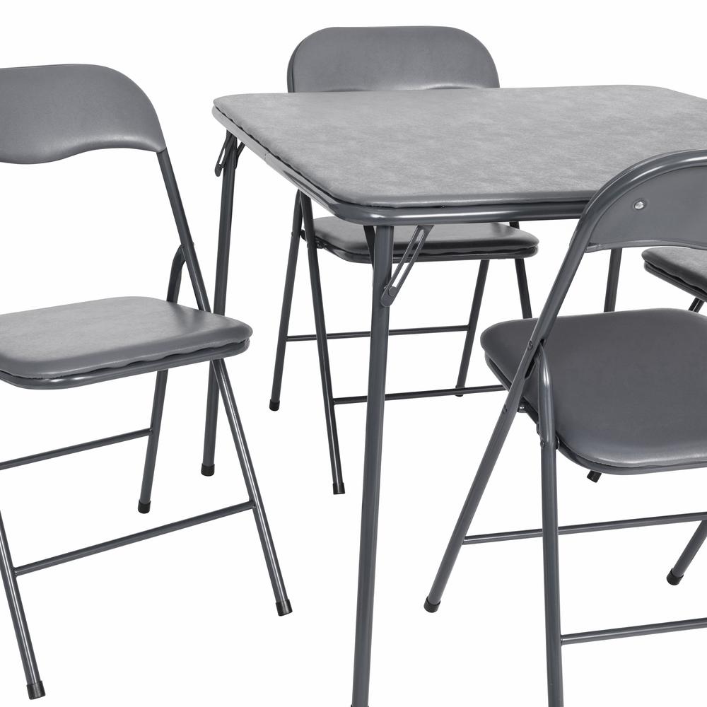 5 Piece Gray Folding Card Table and Chair Set. Picture 16