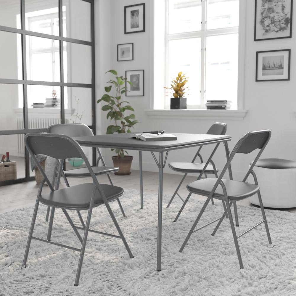 5 Piece Gray Folding Card Table and Chair Set. Picture 2