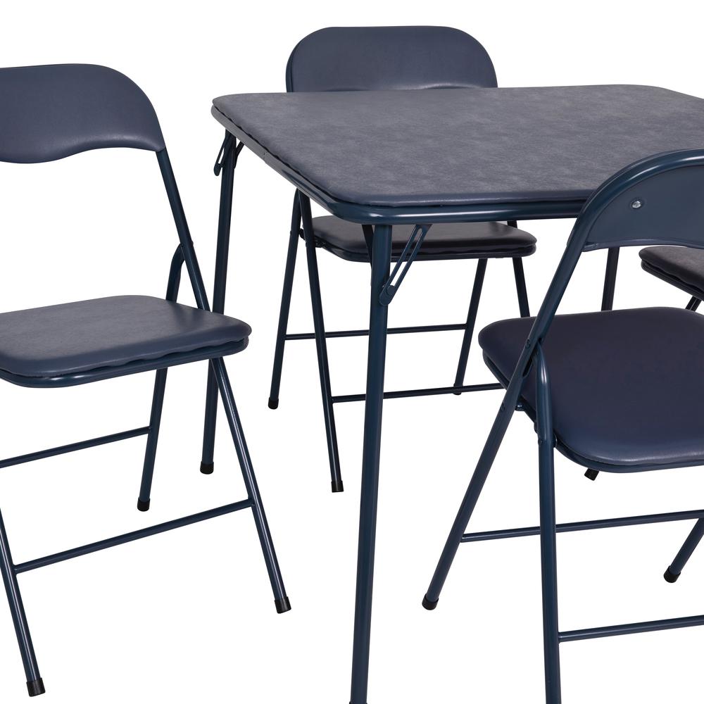 5 Piece Navy Folding Card Table and Chair Set. Picture 16