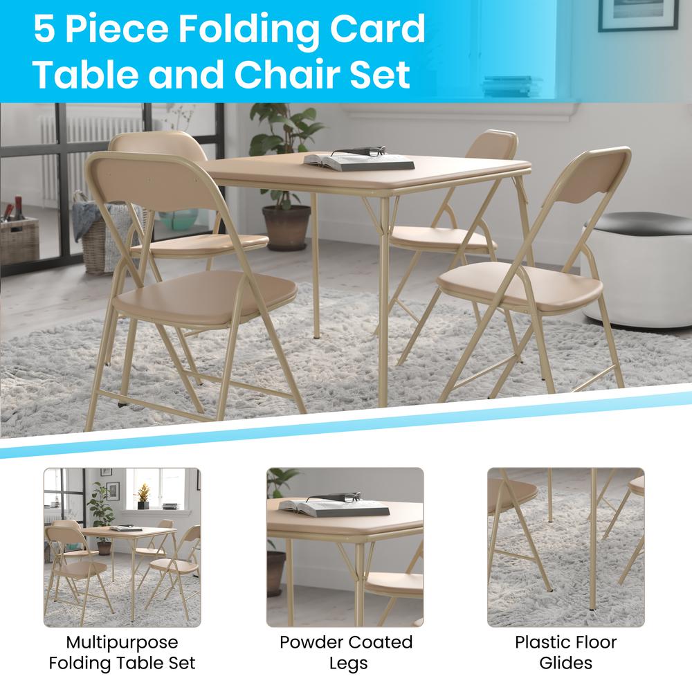 5 Piece Tan Folding Card Table and Chair Set. Picture 16