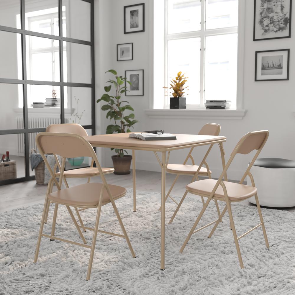 5 Piece Tan Folding Card Table and Chair Set. Picture 15