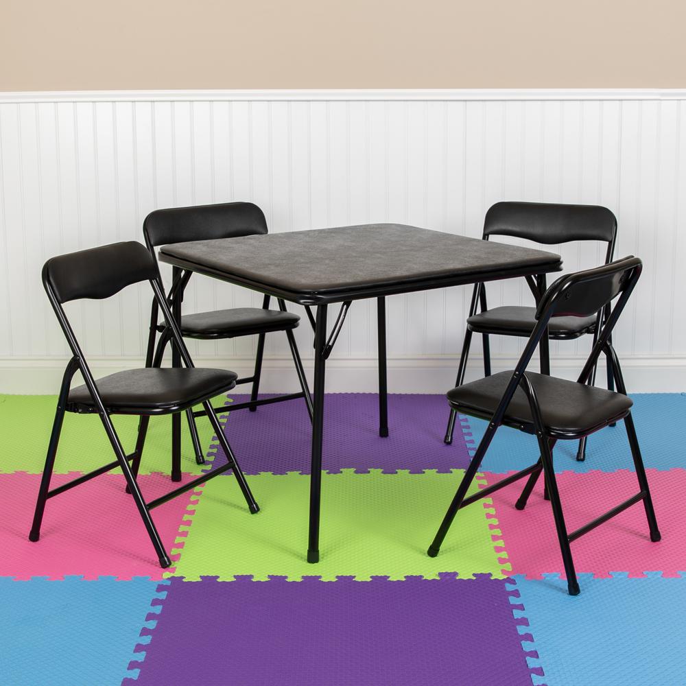 Kids Black 5 Piece Folding Table and Chair Set. Picture 3