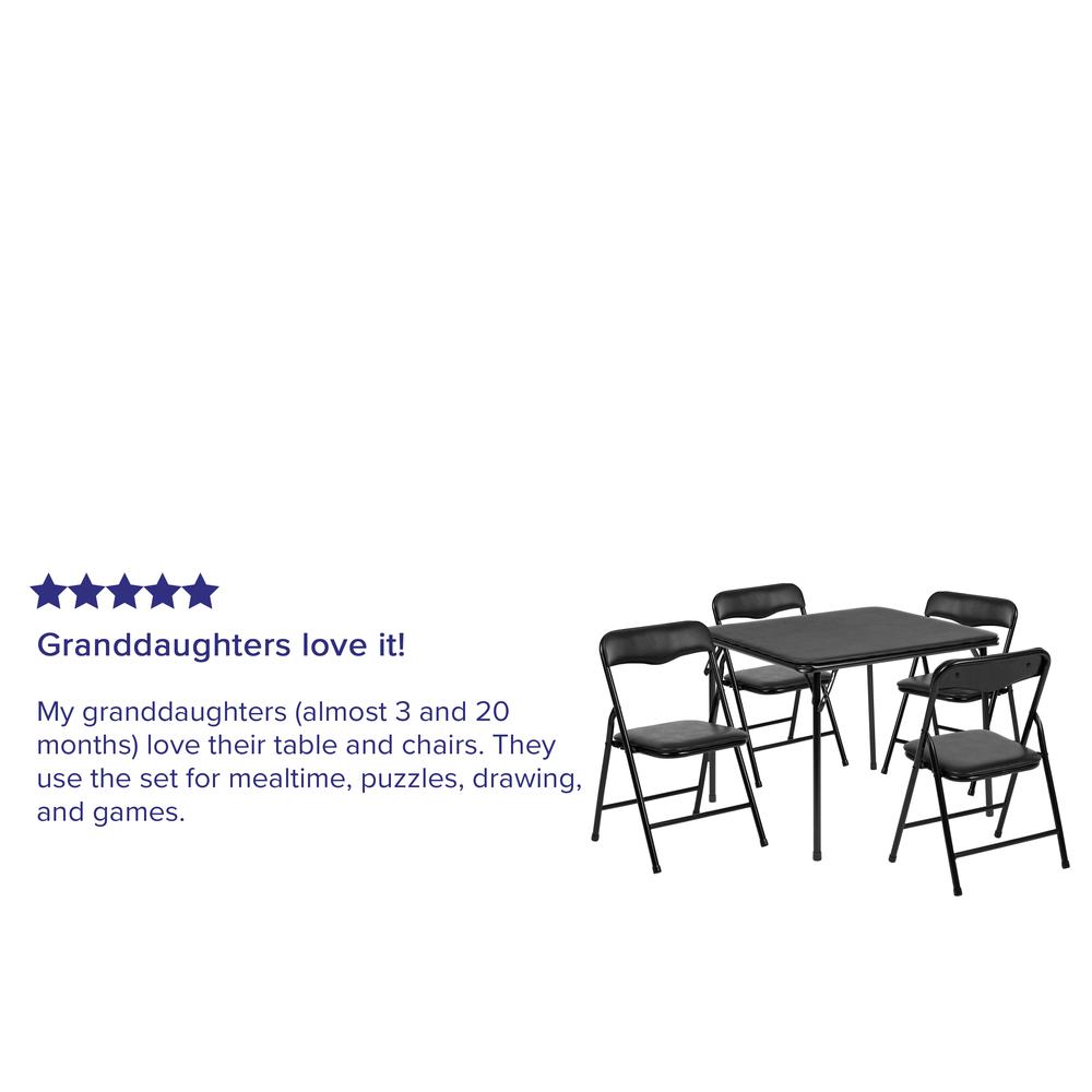 Kids Black 5 Piece Folding Table and Chair Set. Picture 8