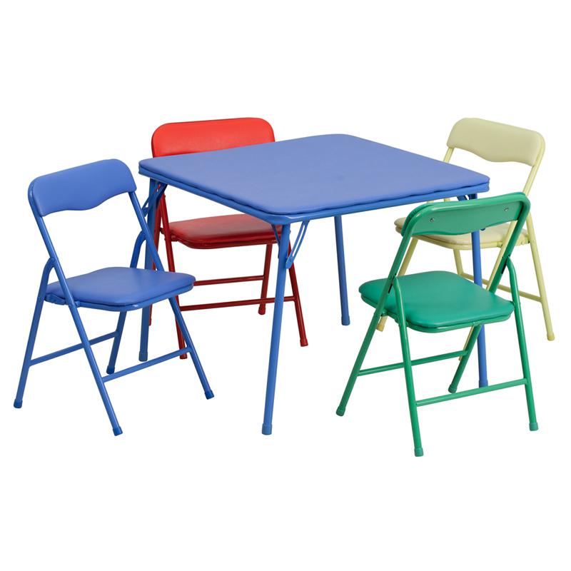 Kids Colorful 5 Piece Folding Table and Chair Set. Picture 1